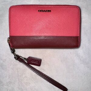 Coach Two-Tone Wristlet in Pink and Burgundy